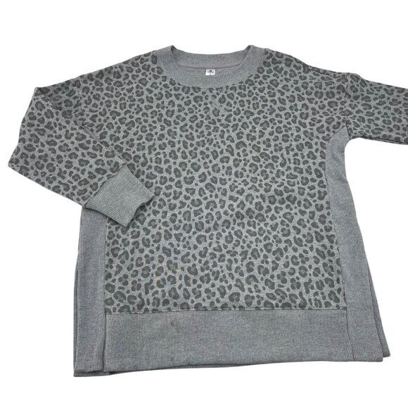 90 Degrees By Reflex Womens Leopard Print Pullover Sweatshirt S Grey Cotton Blen - Picture 1 of 4